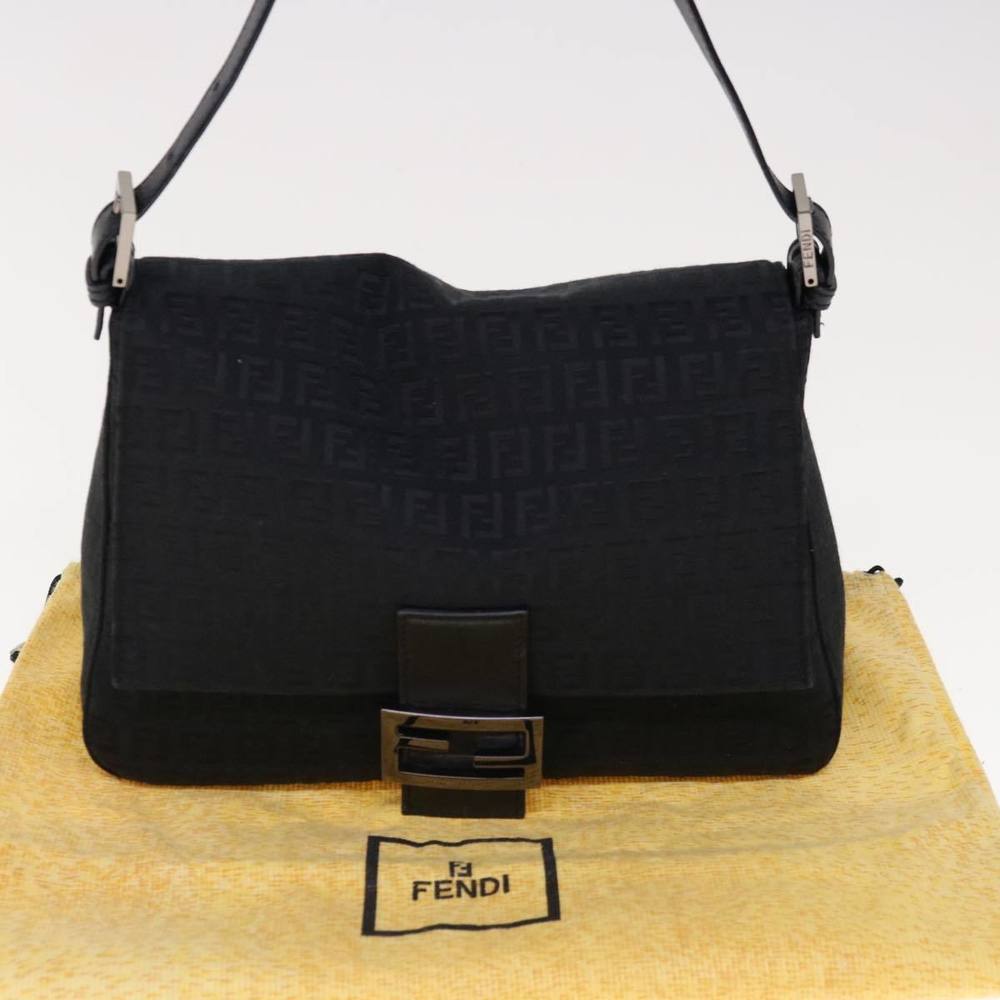 FENDI Zucchino Canvas Mamma Baguette Shoulder Bag Black Auth yk10291 - Picture 12 of 16